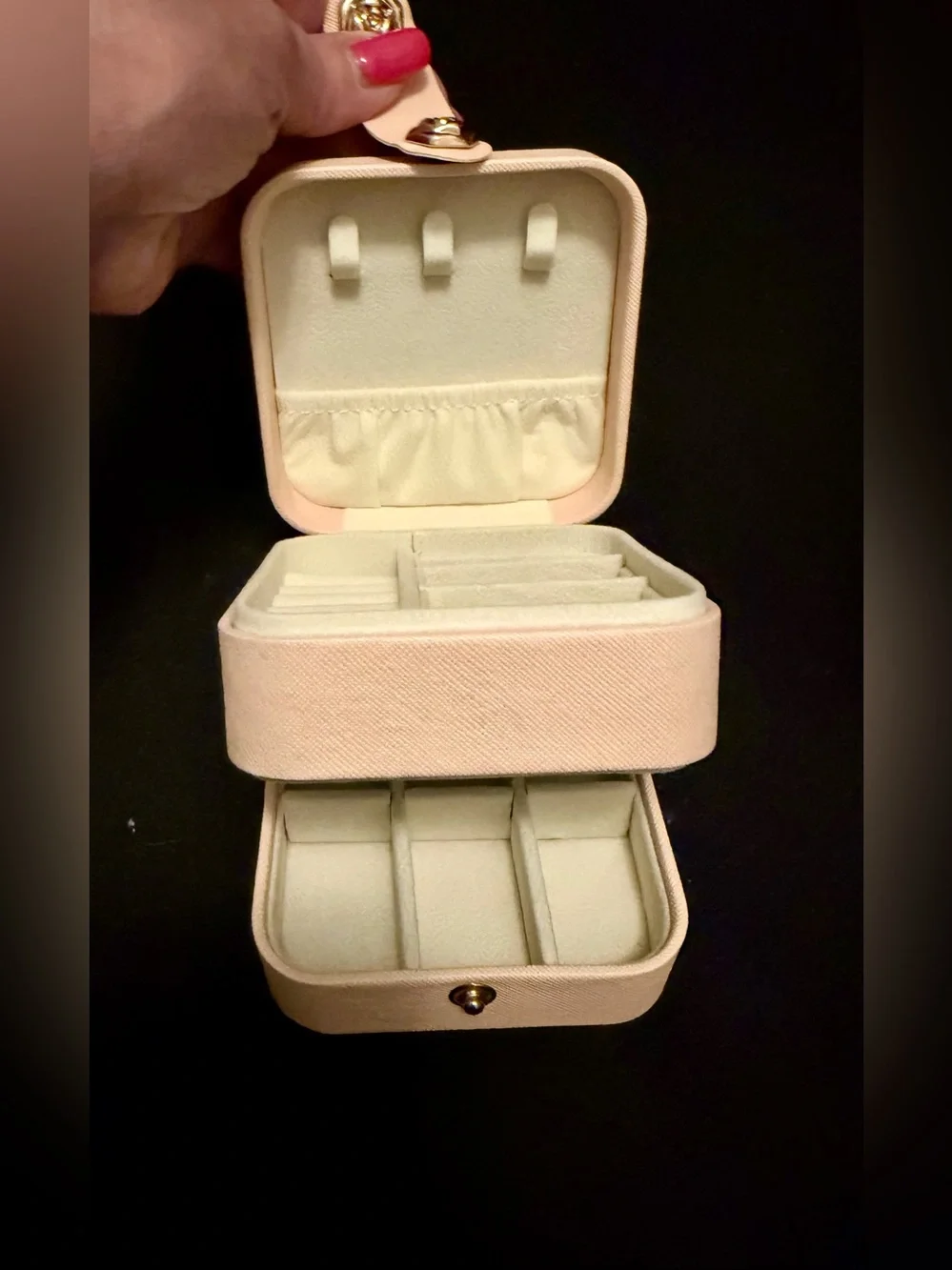 Compact Pale Pink Jewelry Case with Gold Hardware NEW